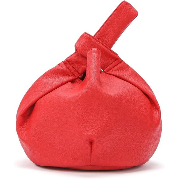 Accessories - Red Women's Faux Leather Wrist Knot Tote Small Handbag Compact Elegant Purse